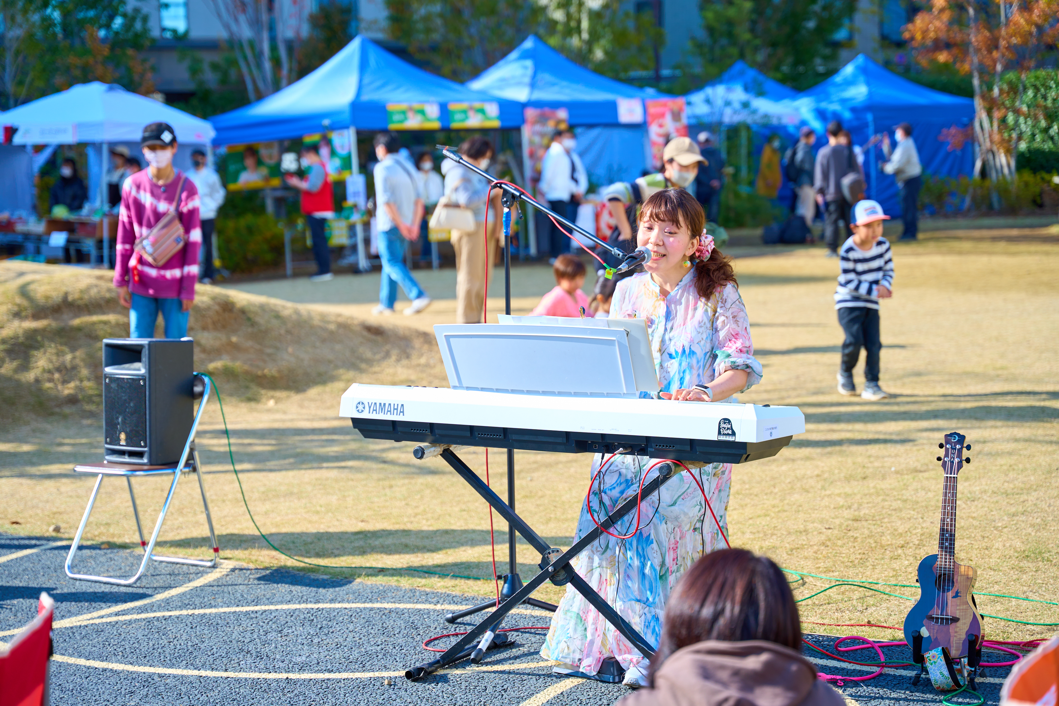 芝生でのギター弾き語りライブ
