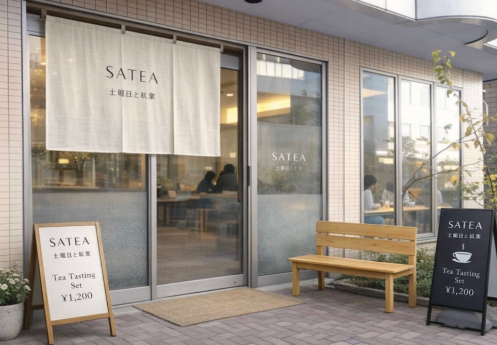 Cafe SATEAの店頭と暖簾